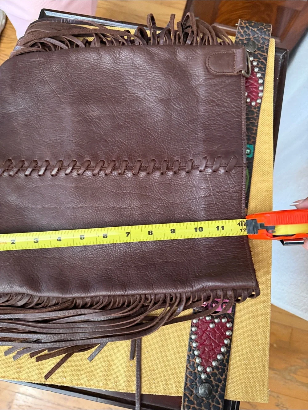 Brown Leather Fringe Hobo Shoulder Bag with Decorative Strap